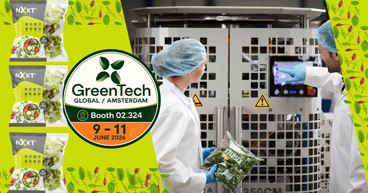 JASA NXXT vertical packaging machine at GreenTech Amsterdam 2026, booth 02.324, June 9–11, RAI Amsterdam